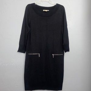 MICHAEL Michael Kors Sweater Dress  Zipper Pockets Black Silver Glitter Large